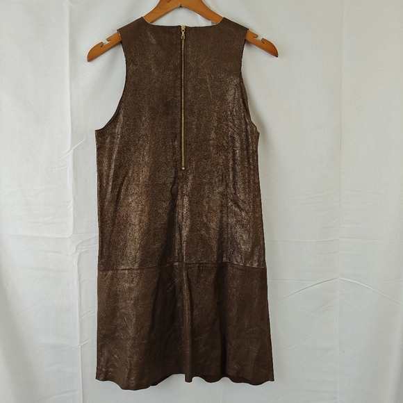 $1000 Vince Metallic Paper Leather Suede Mini Sleeveless Dress Bronze Brown Size - Picture 12 of 16